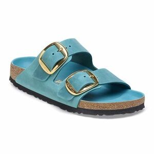 Birkenstock Teal Sandals with Gold Buckles